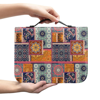 Ethnic Floral Patchwork Pattern Print Leather Bible Cover