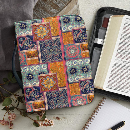 Ethnic Floral Patchwork Pattern Print Leather Bible Cover