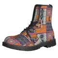 Ethnic Floral Patchwork Pattern Print Lace-Up Boots