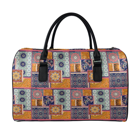 Ethnic Floral Patchwork Pattern Print Leather Duffle Bag