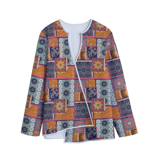 Ethnic Floral Patchwork Pattern Print Long Sleeve Short Coat