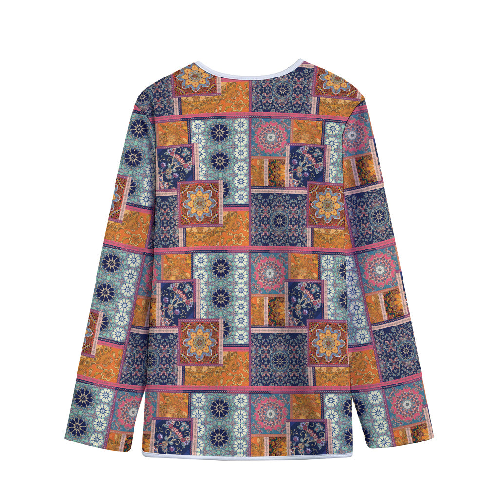 Ethnic Floral Patchwork Pattern Print Long Sleeve Short Coat