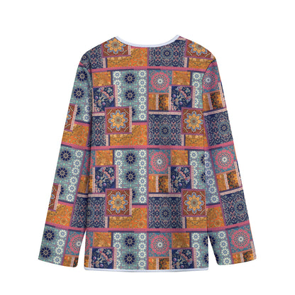 Ethnic Floral Patchwork Pattern Print Long Sleeve Short Coat