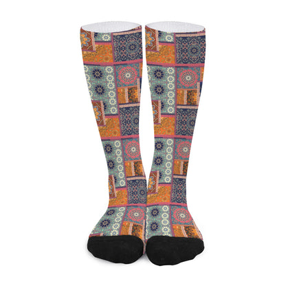 Ethnic Floral Patchwork Pattern Print Long Socks