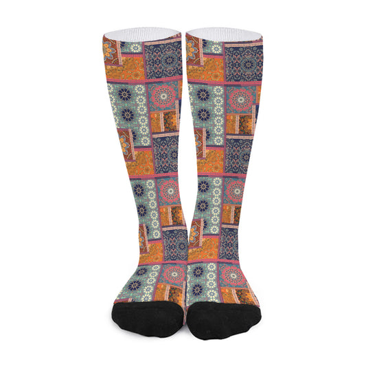 Ethnic Floral Patchwork Pattern Print Long Socks