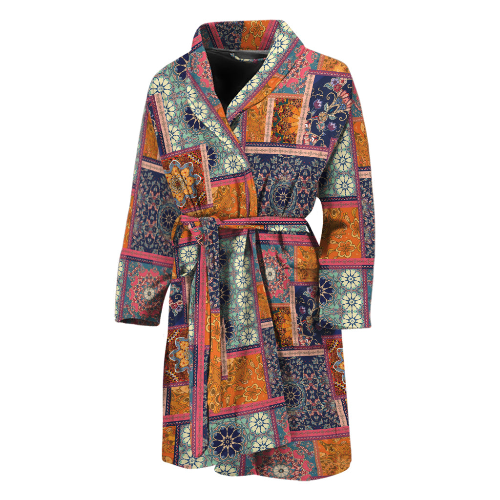 Ethnic Floral Patchwork Pattern Print Men's Bathrobe