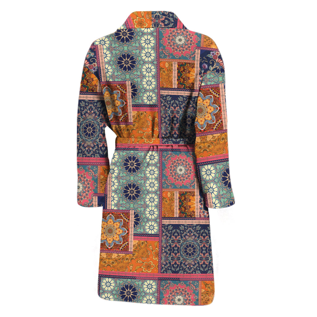 Ethnic Floral Patchwork Pattern Print Men's Bathrobe