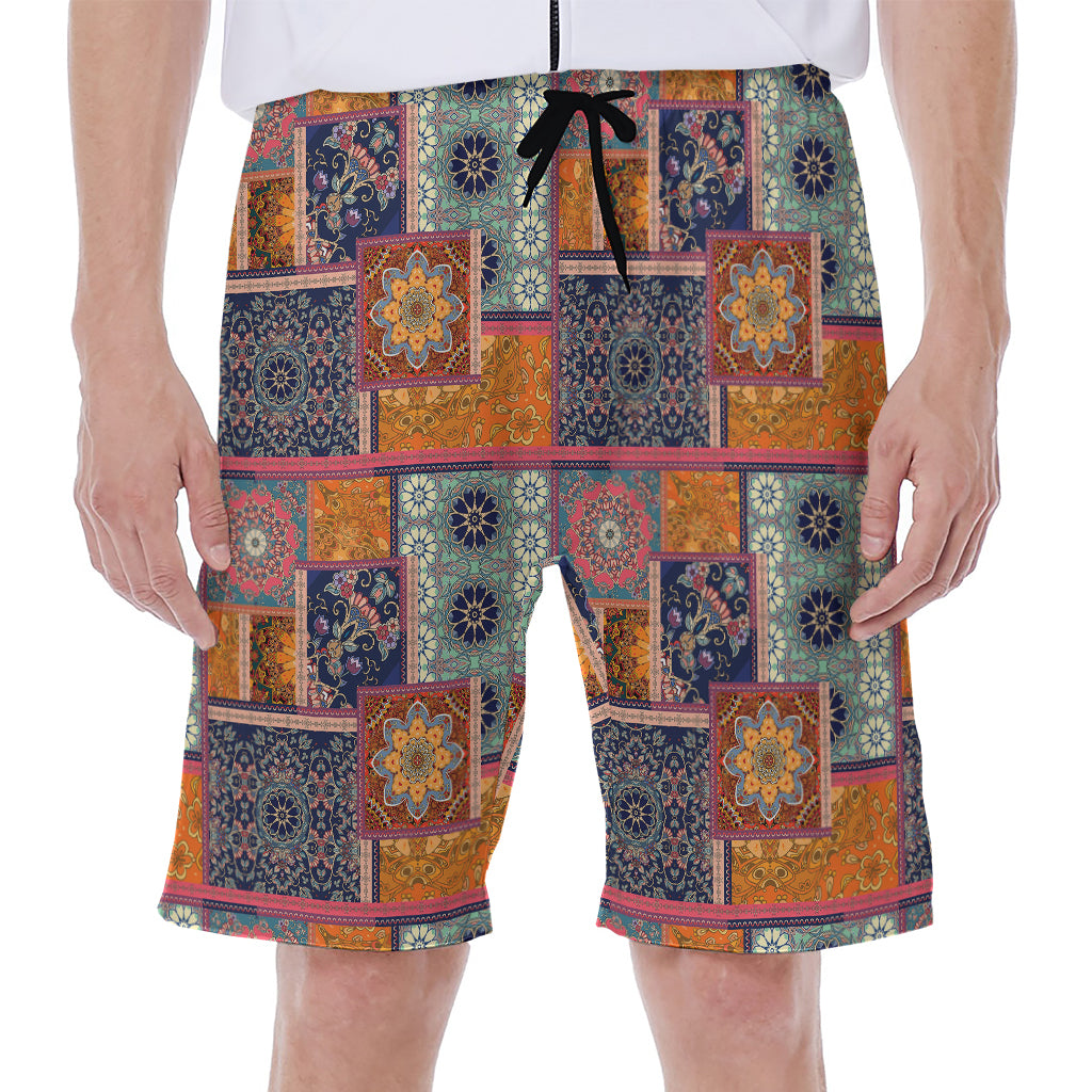 Ethnic Floral Patchwork Pattern Print Men's Beach Shorts