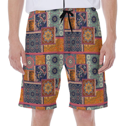 Ethnic Floral Patchwork Pattern Print Men's Beach Shorts