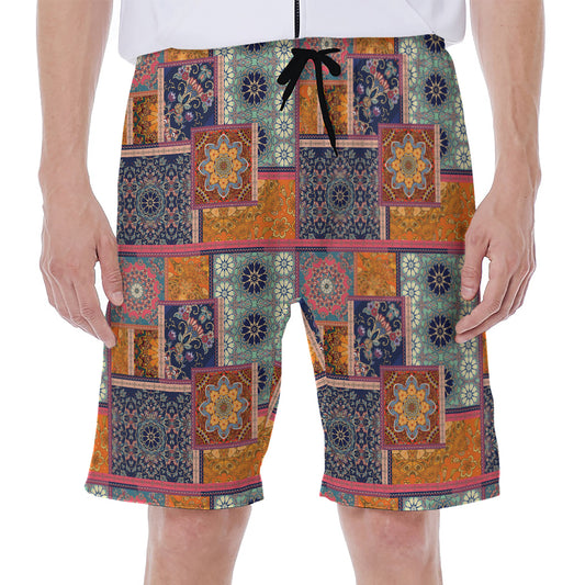 Ethnic Floral Patchwork Pattern Print Men's Beach Shorts