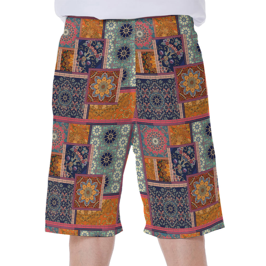 Ethnic Floral Patchwork Pattern Print Men's Beach Shorts
