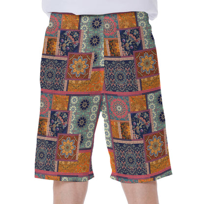 Ethnic Floral Patchwork Pattern Print Men's Beach Shorts