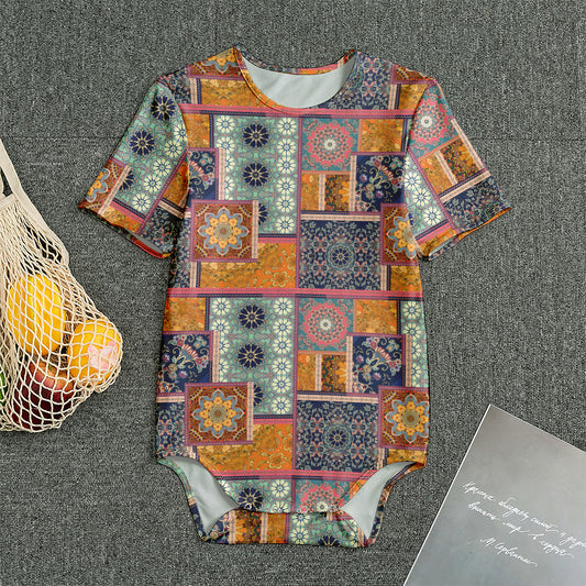 Ethnic Floral Patchwork Pattern Print Men's Bodysuit
