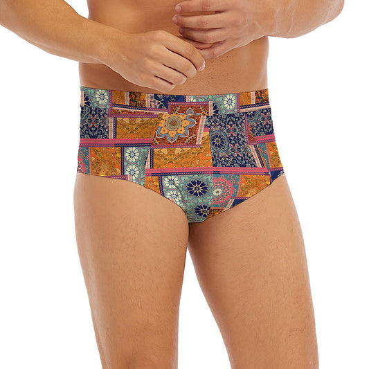 Ethnic Floral Patchwork Pattern Print Men's Briefs