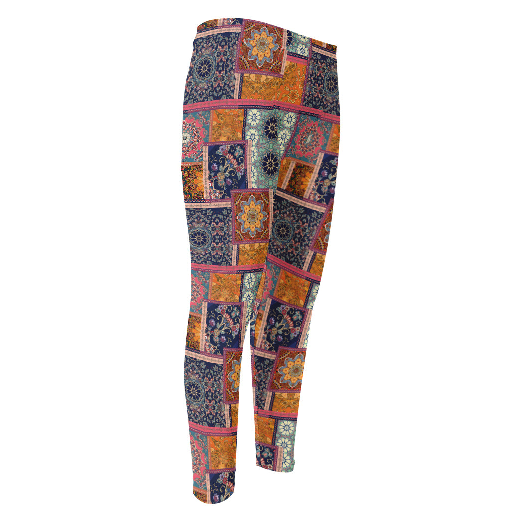 Ethnic Floral Patchwork Pattern Print Men's Compression Pants