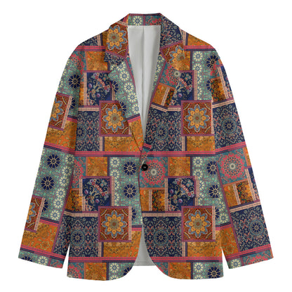 Ethnic Floral Patchwork Pattern Print Men's Cotton Blazer