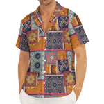 Ethnic Floral Patchwork Pattern Print Men's Deep V-Neck Shirt