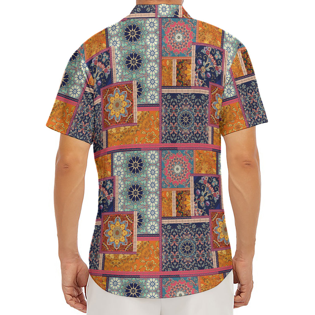 Ethnic Floral Patchwork Pattern Print Men's Deep V-Neck Shirt