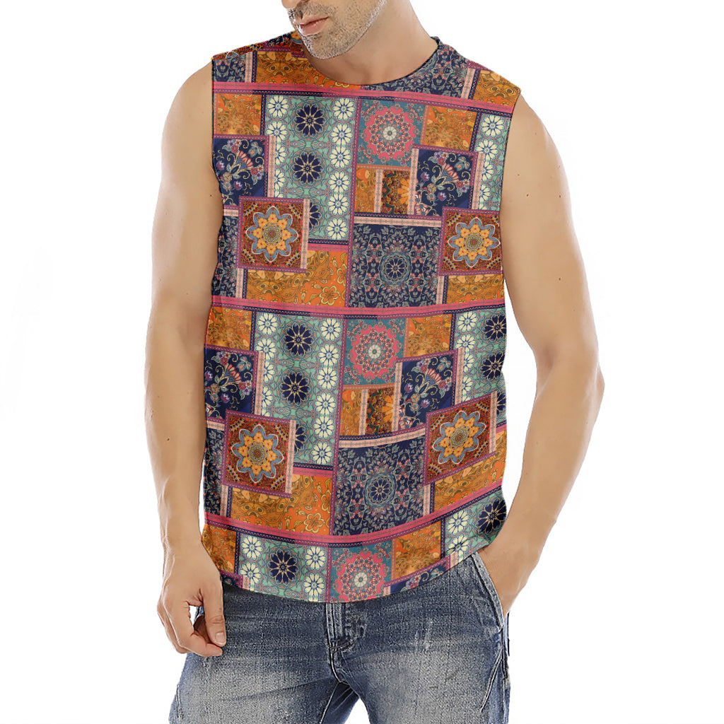 Ethnic Floral Patchwork Pattern Print Men's Fitness Tank Top