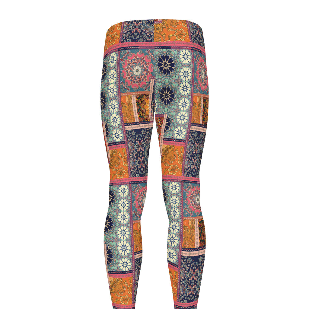 Ethnic Floral Patchwork Pattern Print Men's leggings