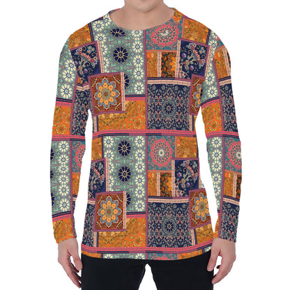 Ethnic Floral Patchwork Pattern Print Men's Long Sleeve T-Shirt