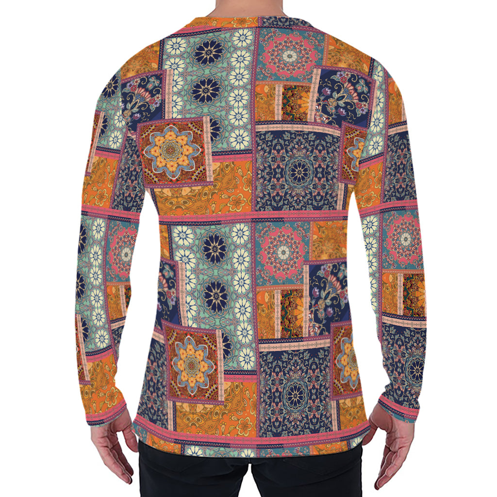 Ethnic Floral Patchwork Pattern Print Men's Long Sleeve T-Shirt