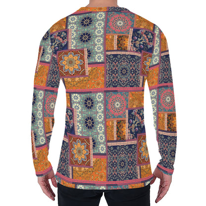 Ethnic Floral Patchwork Pattern Print Men's Long Sleeve T-Shirt