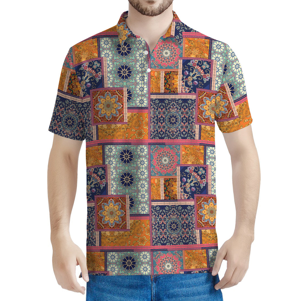 Ethnic Floral Patchwork Pattern Print Men's Polo Shirt
