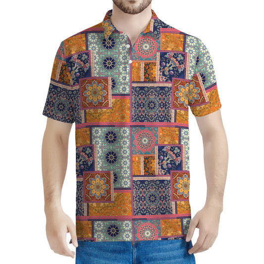 Ethnic Floral Patchwork Pattern Print Men's Polo Shirt