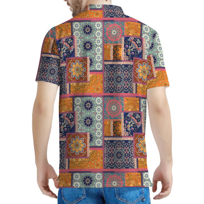 Ethnic Floral Patchwork Pattern Print Men's Polo Shirt