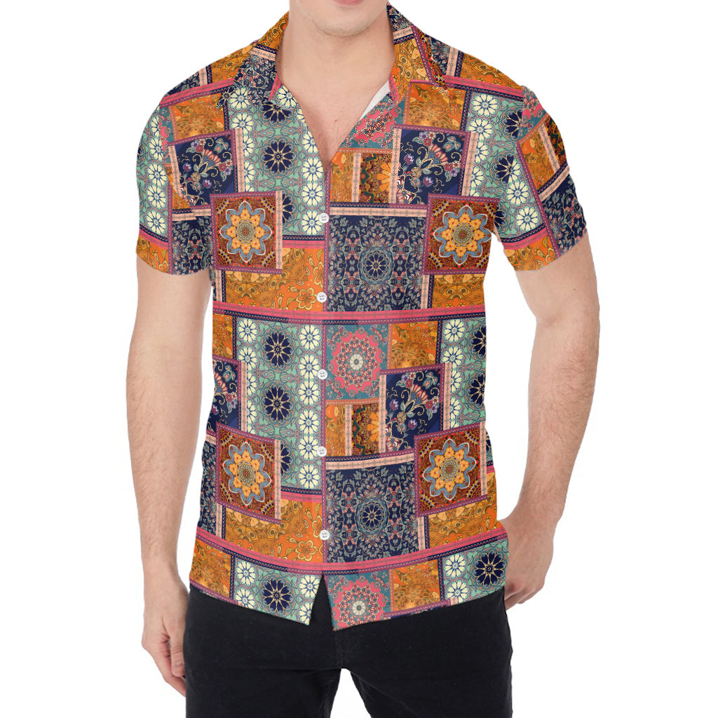Ethnic Floral Patchwork Pattern Print Men's Shirt