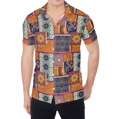 Ethnic Floral Patchwork Pattern Print Men's Shirt