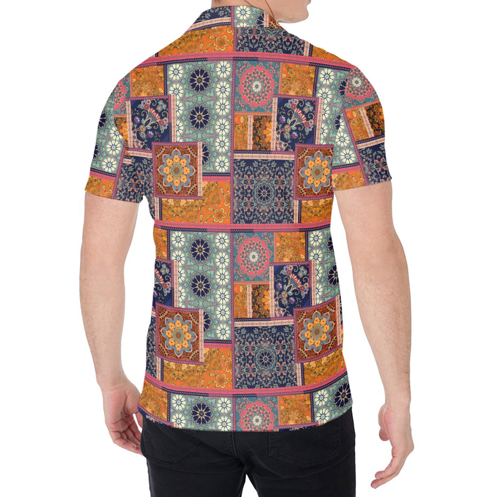 Ethnic Floral Patchwork Pattern Print Men's Shirt