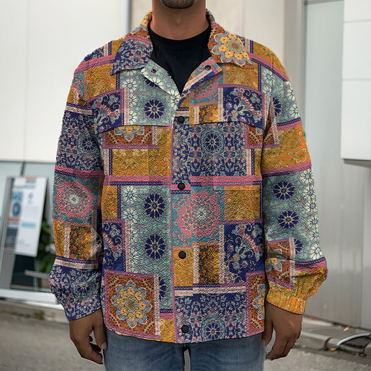 Ethnic Floral Patchwork Pattern Print Men's Shirt Jacket
