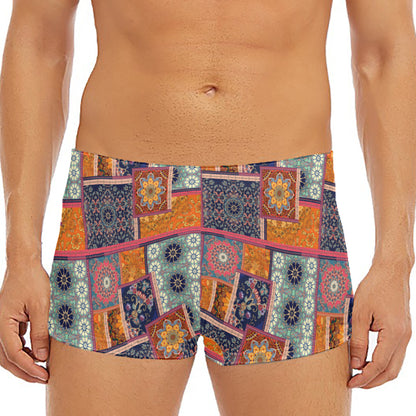 Ethnic Floral Patchwork Pattern Print Men's Short Boxer Briefs