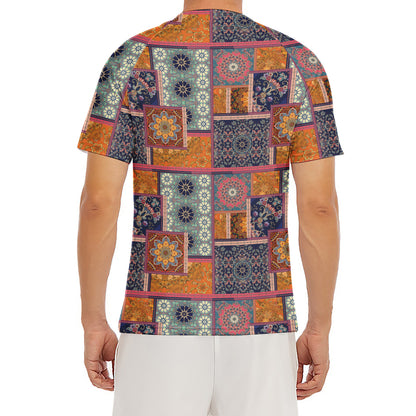 Ethnic Floral Patchwork Pattern Print Men's Short Sleeve Rash Guard