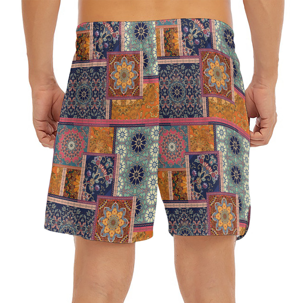 Ethnic Floral Patchwork Pattern Print Men's Split Running Shorts