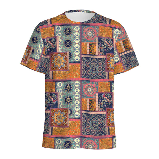 Ethnic Floral Patchwork Pattern Print Men's Sports T-Shirt