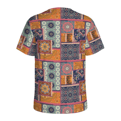 Ethnic Floral Patchwork Pattern Print Men's Sports T-Shirt