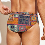 Ethnic Floral Patchwork Pattern Print Men's Swim Briefs