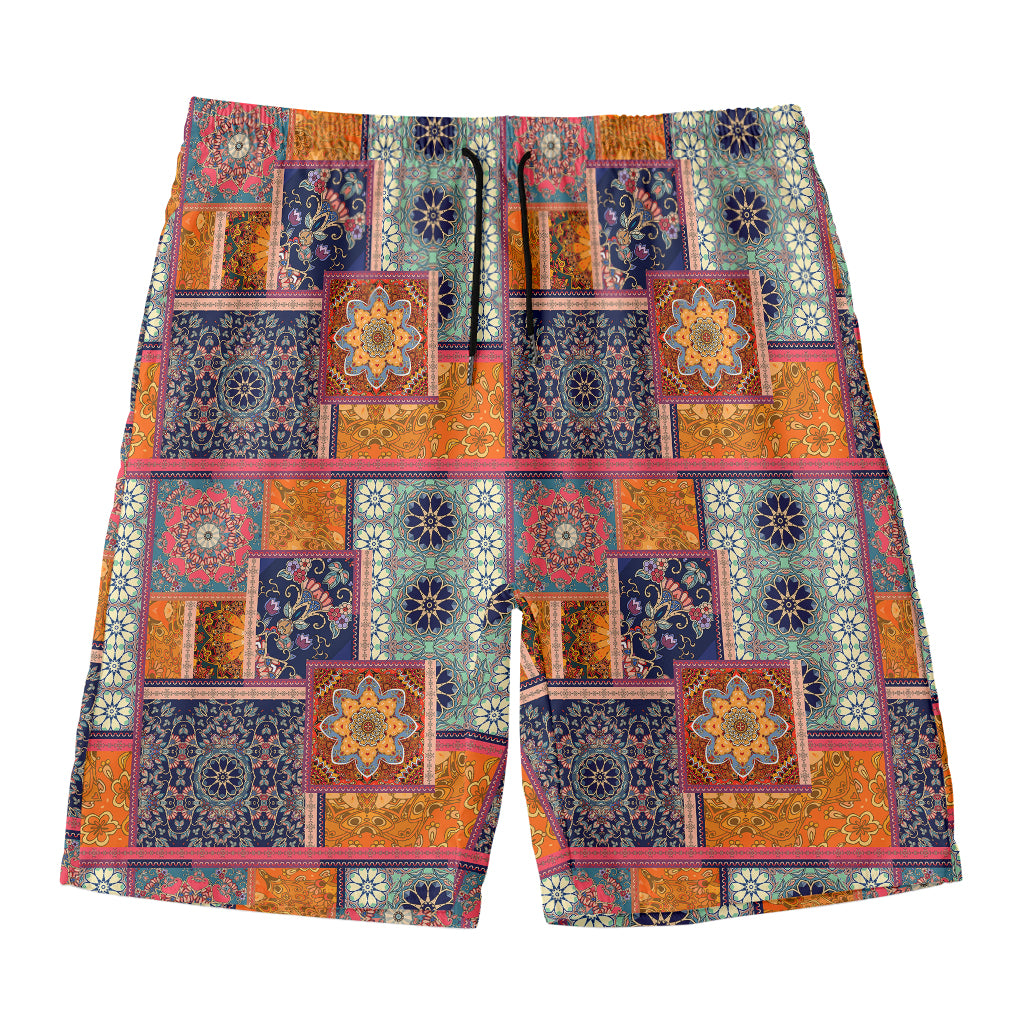 Ethnic Floral Patchwork Pattern Print Men's Swim Trunks