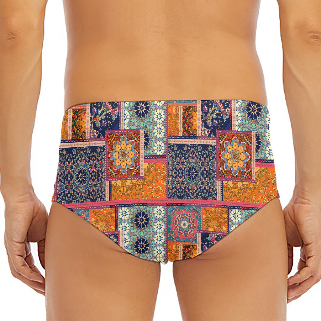 Ethnic Floral Patchwork Pattern Print Men's Triangle Swim Briefs