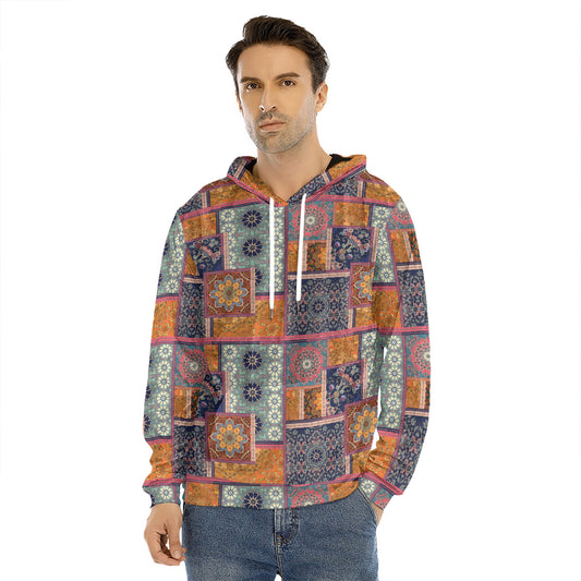 Ethnic Floral Patchwork Pattern Print Men's Velvet Pullover Hoodie