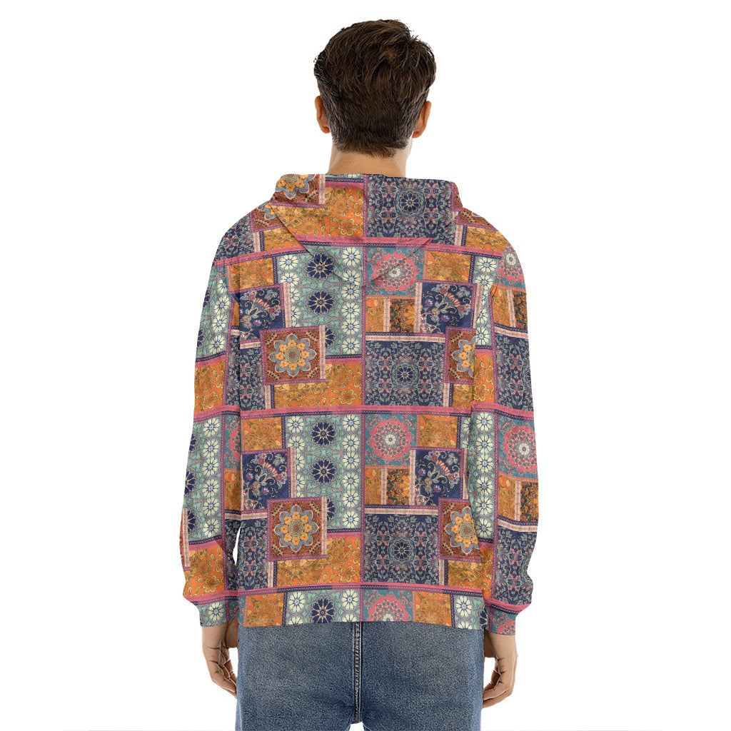 Ethnic Floral Patchwork Pattern Print Men's Velvet Pullover Hoodie