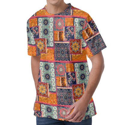Ethnic Floral Patchwork Pattern Print Men's Velvet T-Shirt