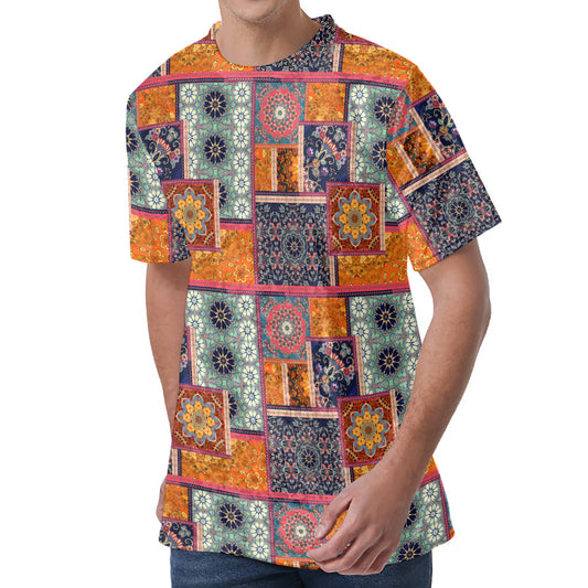 Ethnic Floral Patchwork Pattern Print Men's Velvet T-Shirt