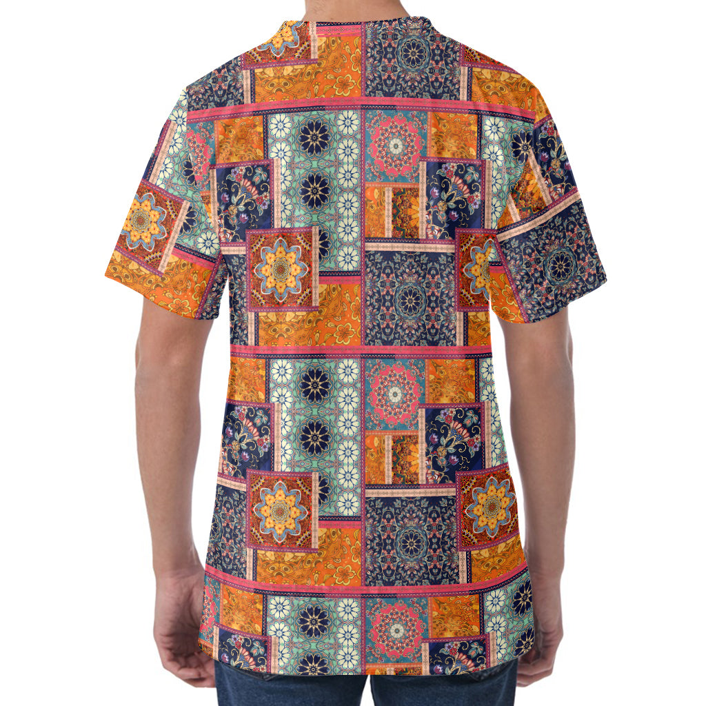 Ethnic Floral Patchwork Pattern Print Men's Velvet T-Shirt