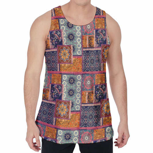 Ethnic Floral Patchwork Pattern Print Men's Velvet Tank Top