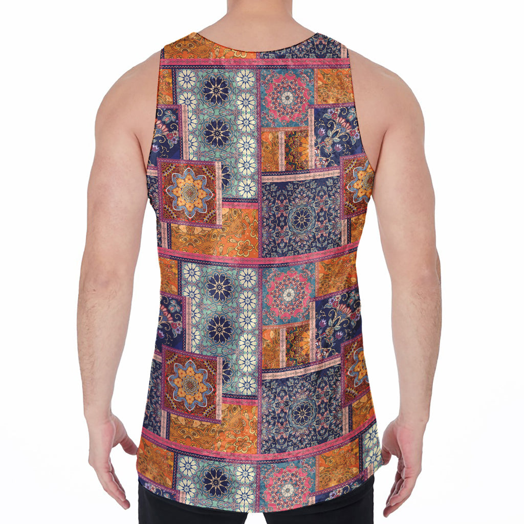 Ethnic Floral Patchwork Pattern Print Men's Velvet Tank Top