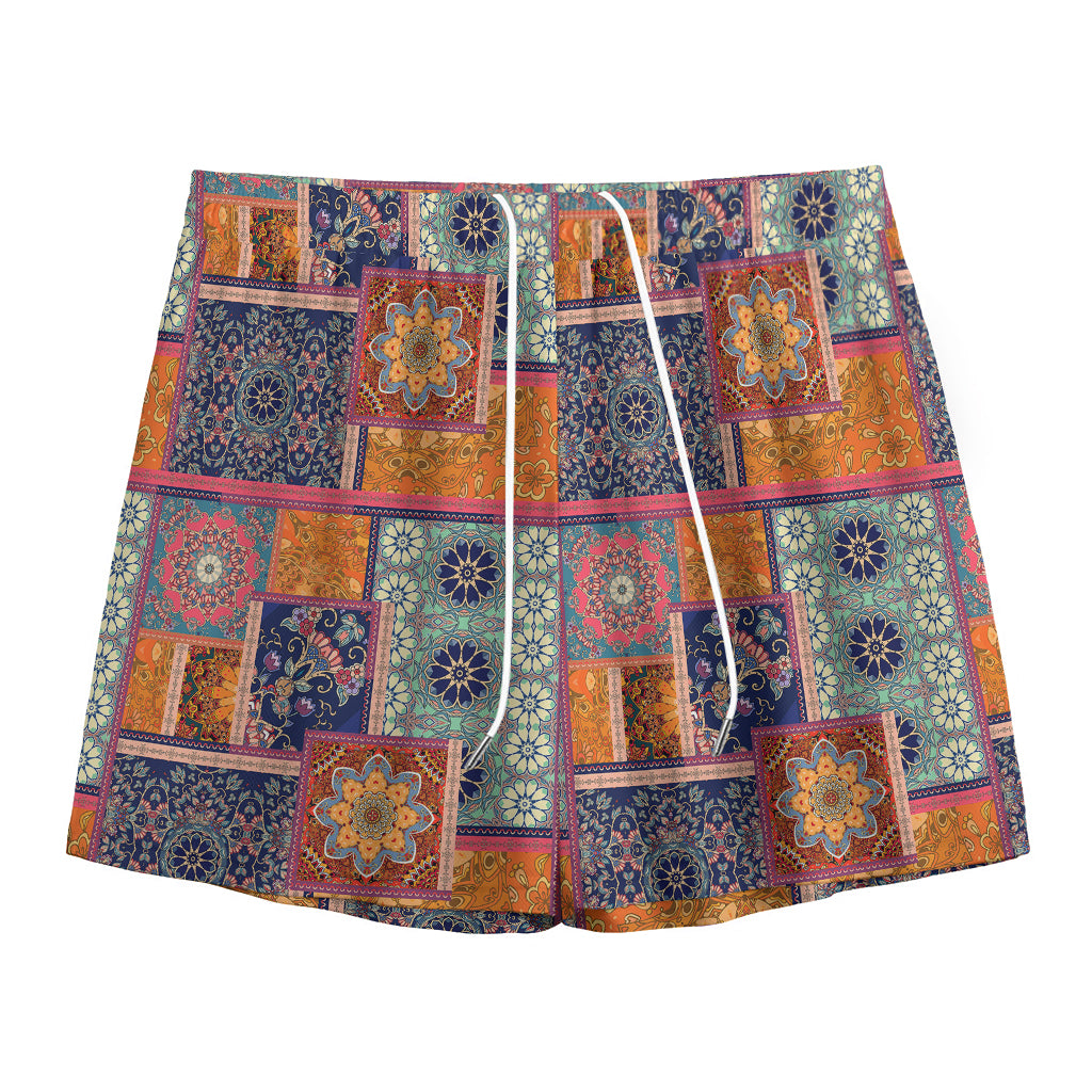 Ethnic Floral Patchwork Pattern Print Mesh Shorts